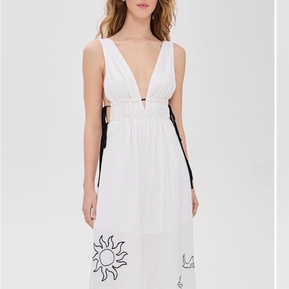 White Maxi Dress with Sun Design